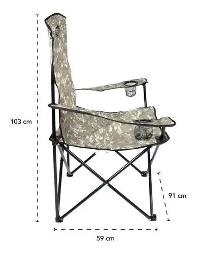 Cadeira Dobravel Camping Kala Comfort Plus 150kg Camuflado Com Apoio