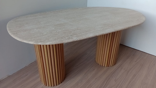 Mesa Oval 1.90 X 0.90 Mármore Travertino/ Base Cônica