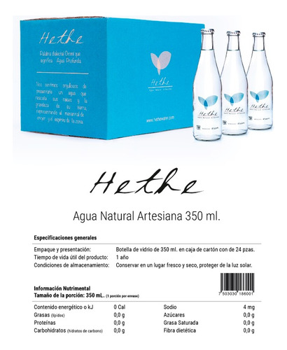 Agua Hethe Artesiana De 350 Ml Caja Con 24 Botellas