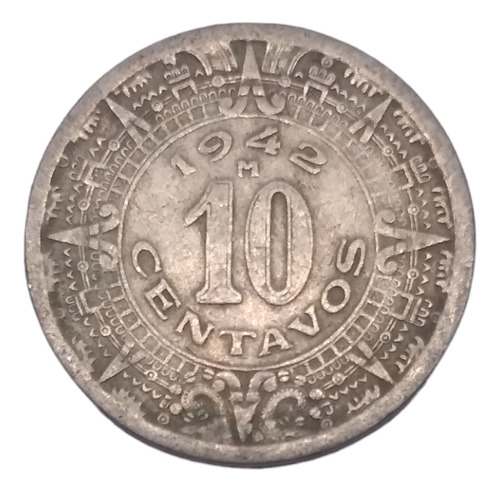 Moneda 10 Centavos Calendario Azteca Año 1939 Y 1942