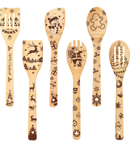 6 Utensilios De Cocina De Bambú, Espátula Antiadherente De N