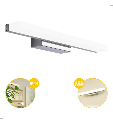 Luminária Wing Cromada P/ Espelho Ip44 Arandela Led 3000k Cor 3000K - Branco Quente