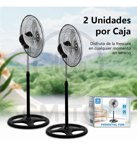 Set 2 Ventilador De Pedestal Cm-top Abanico De 18 Pulgadas Aspas Metalico 3 Velocidades Color Negro