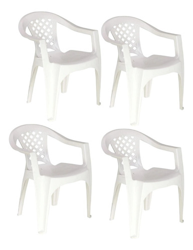 Combo 4 Cadeiras Poltrona Plástica Iguape Branca Tramontina