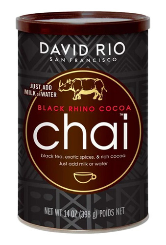 David Rio Té Black Rhino Cocoa Chai Lata 398g  Vegan