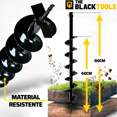 Broca Para Perfurador De Solo Tipo D Helicoidal Espiral Duplo 80 X 10cm Com Pino Trava Tbs100 The Black Tools