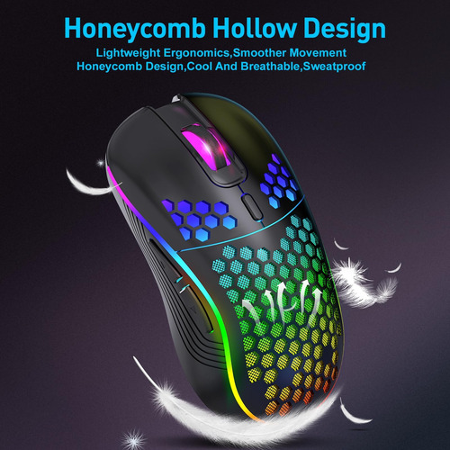 Jycste Wireless Gaming Mouse, Diseño De Panal Ergonómico De