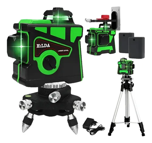 Nível Laser Hilda 12 Linhas verde 2 baterias 3d 360 Auto Nivelame...