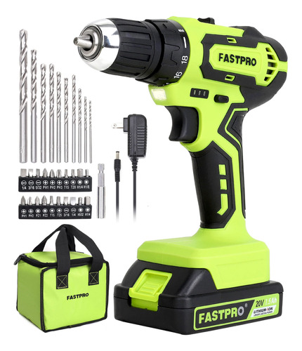 Fastpro Juego De Taladro Inalambrico Maximo De 20 V, Kit De 