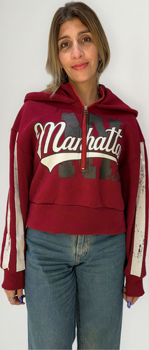 Buzo Hoodie Frisa Canguro Capucha Bordado Mujer Over Nuevo