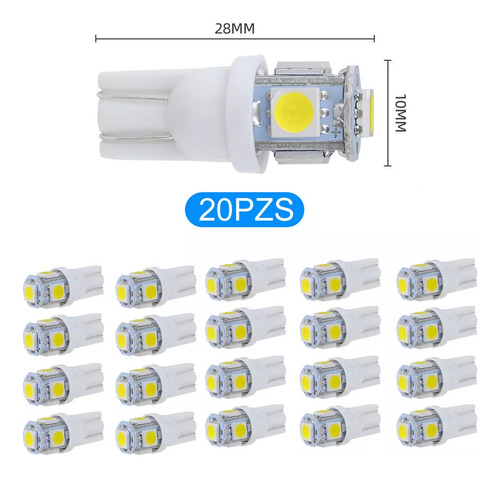 20pzs Foco Led Pellizco T10 Automotriz Lote Led 5050 Blanco