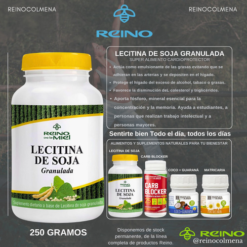 Lecitina De Soja Granulada X 250g Biodisponible Colina Reino