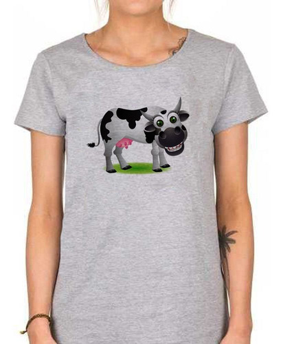 Remera De Mujer Vaca Divertida Infantil Sonriendo