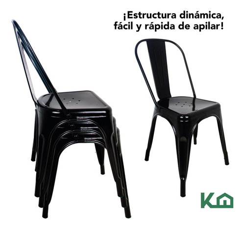 Silla Tipo Tolix De Comedor Color Negro Mate Diseño Vintage Minimalista Exterior Interior Comoda Ergonomica Resistente Kingshouse