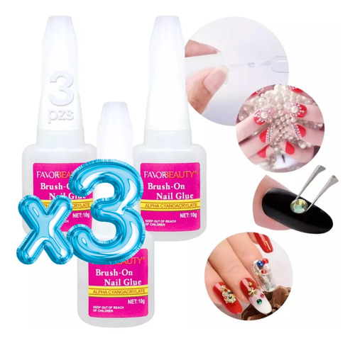3pzs Pegamento Tips Uñas Postizas Uñas Press On Transparente