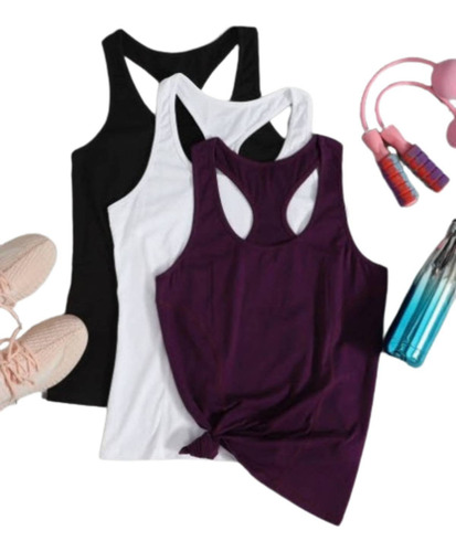 Set De 3 Blusas Running Tank Top Espalda Nadador