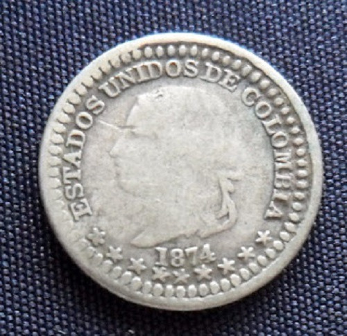  5 Centavos 1874 Estados Unidos De Colombia Bogota Ley 0.666