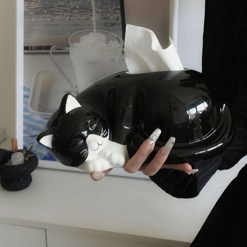 Caja De Pañuelo De Cerámica Cubierta De Tise Negro