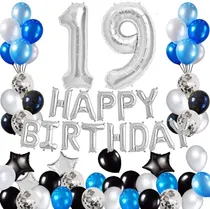 Comprar Combo Globos Feliz Cumple Confeti Azul Blanco  Negro 