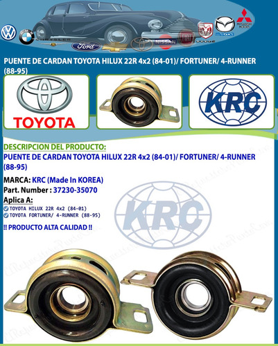 Puente Cardan Hilux 22r 4x2 (84-01) Fortuner 4runner (88-95)