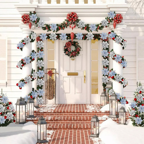 Ff 20 Piezas Flores Navideñas Artificiales Con Purpurina