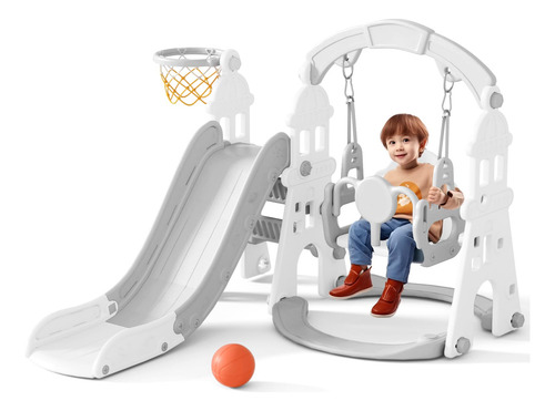 Juego Tobogán Columpios Niños Aro Baloncesto Patio Aire Libr