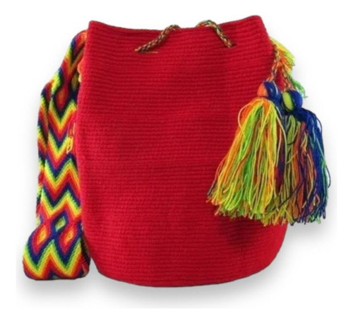 Mochila Wayuu Lisa Unicolor Roja Original 