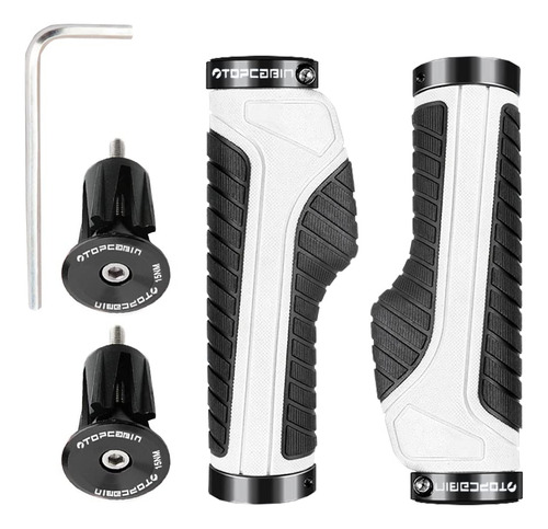 Puños Ergonómicos De Manubrio Topcabin Amplia Superficie Estilo Cuchillo, Blanco/negro (tapón De Bloqueo De Aluminio), 1 Par
