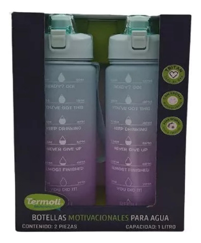 Juego De 2 Botellas Motivacional Para Agua Tritan