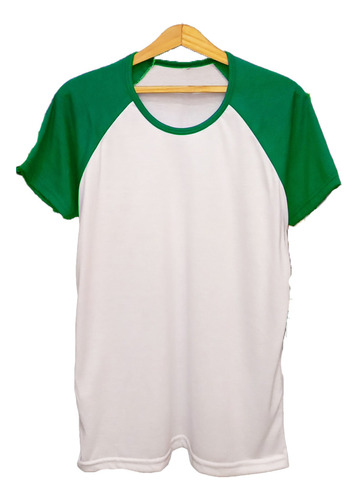 Remera Manga Ranglan Verde Unisex Cuerpo Blanco Sublimable