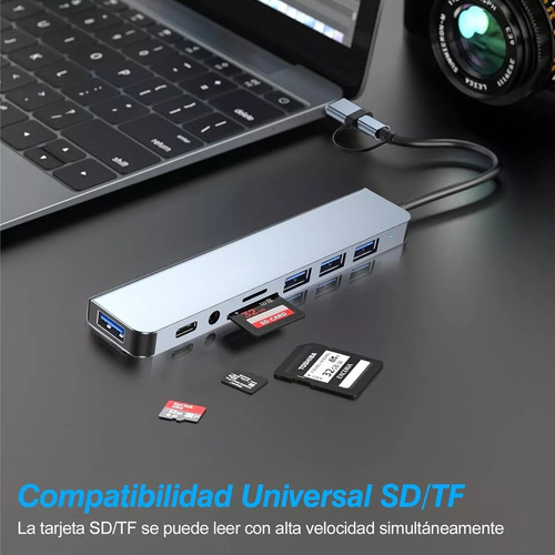 Mz Adaptador Usb C Hub Tipo C 8 Em 1 Mz, Multiporta, Usb 3.0
