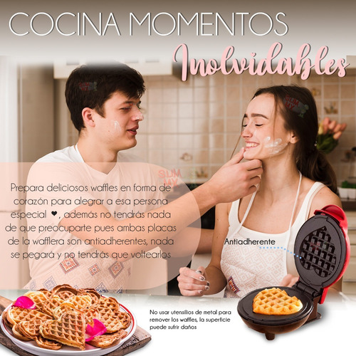 Waflera Mini Maquina Waffles Pequeña Redonda Hacer Desayunos Rojo