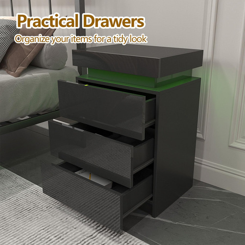 Nightstand With Led Lights And Drawers Night Stand With Top