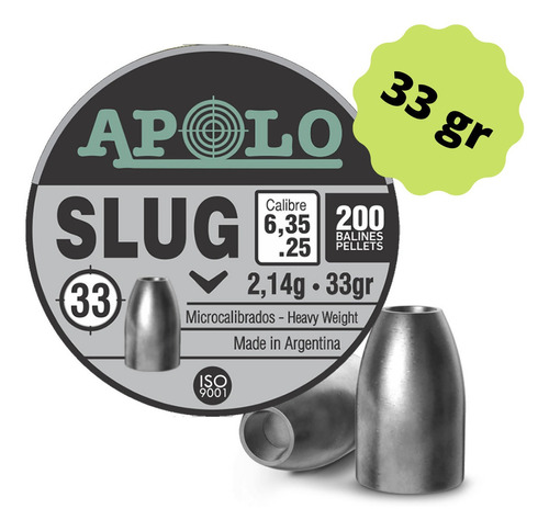 Balines Apolo Puntas Slug 635  33 Grs 3 Latas X 200