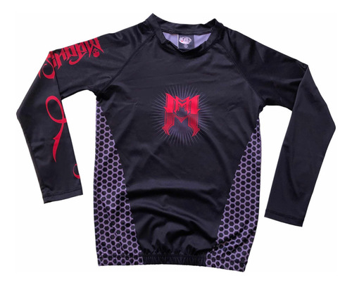 Playera Rashguard Lycra Mmachines® Mqns Red Logo Back Skull