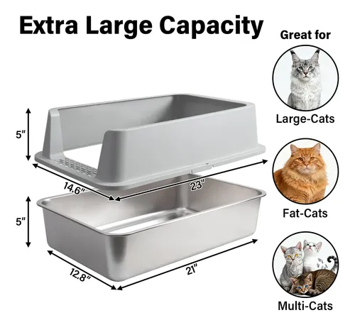 Caixa Sanitária Olacat Xl 58cm X 37cm Em Aço Inoxidável