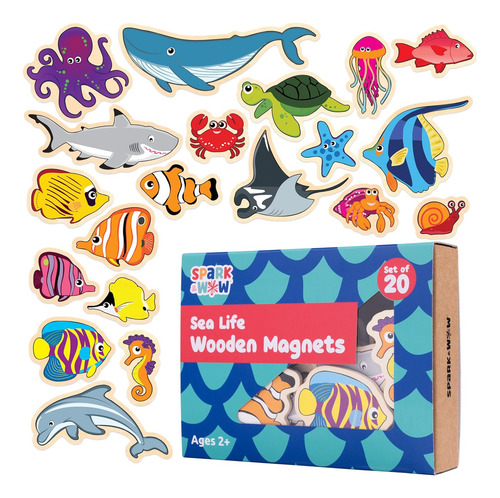 Spark Wow Magnets De Madera - Sea Life - Juego De 20 - Imane
