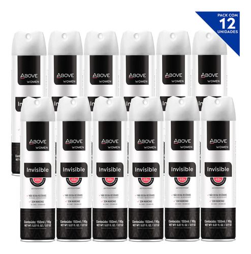 Kit Com 12 Desodorantes Above Feminino Aero 150ml - Diversos Invisible