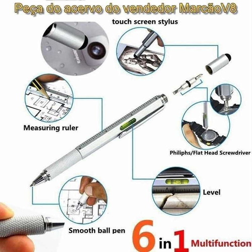 Caneta Edc, 6 Funções Em 1 Régua Nível Chaves Fenda Philips,