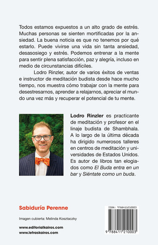 Recupera tu mente: Consejos budistas para tiempos de ansiedad, de Rinzler, Lodro. Editorial Kairos, tapa blanda en español, 2022