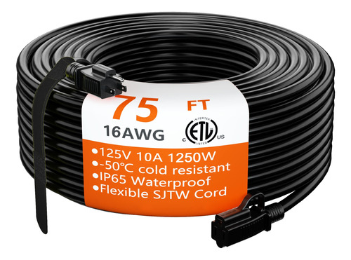 Cable De Extensin Negro Para Interiores Y Exteriores, 75 Pie