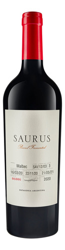Vino Tinto Saurus Barrel Fermented Malbec Pack X 6