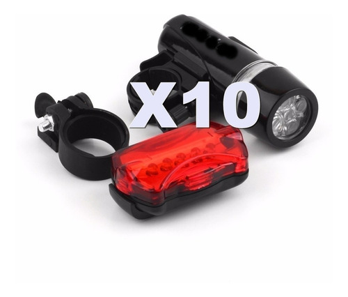 Pak 10 Kit Luz De 5 Led Delantera 5 Led Trasera P Bicicleta