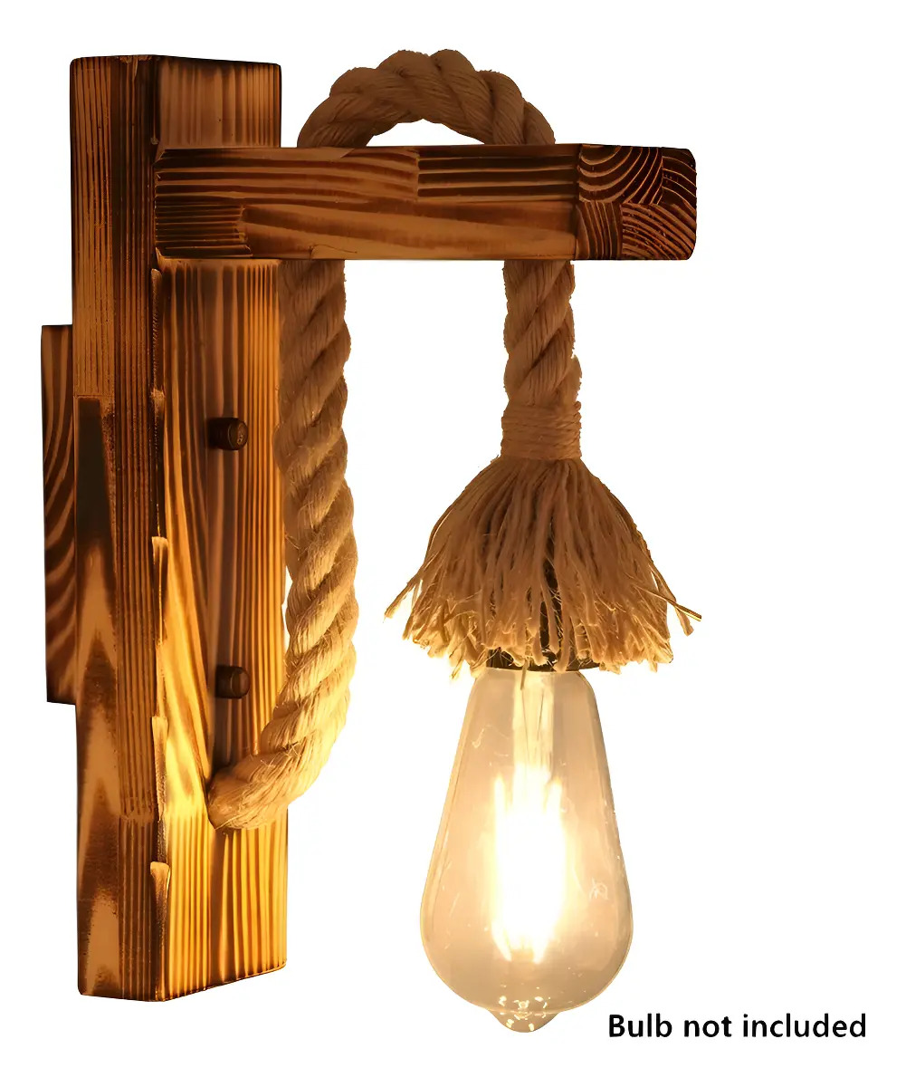 Lámpara De Pared De Madera Estilo Americano Con Cordón Color Marrón
