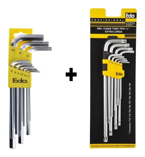 Imagem 1 de 8 de Kit Jg De Chave Allen Longa 9pc + Jg De Chave Torx Longa 9pc