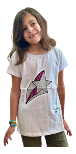 Remera Wish Brillantina Niñas Algodón Slim Blanca T:12 Y 14