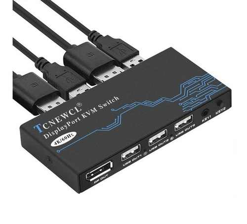 Kvm Switch Displayport Usb 4k 60hz Incluye 2 Cables Dp/ 2usb