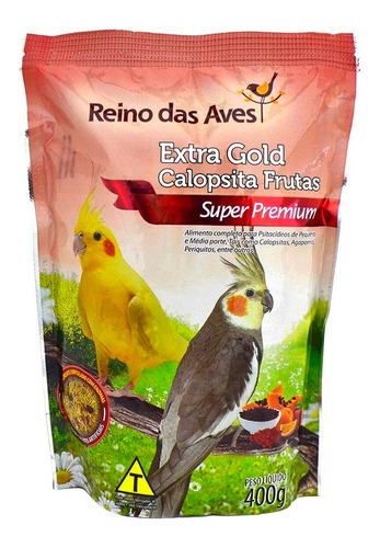 Ração Reino das Aves Extra Gold Calopsitas Frutas 400g