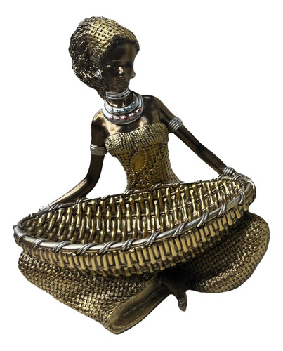 Figura De Mujer Africana Con 14,3x10,2x16,2cm Negro