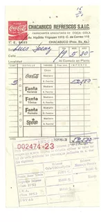 Recibo Comanda Coca Cola Chacabuco Refrescos 1980
